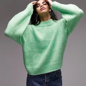 💚TEMP PRICE!💚NWT Topshop High Crewneck Sweater in Medium Green, Sz. S (4-6)